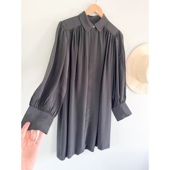 Madewell | NWT | Relaxed Button-Front Mini Dress in True Black | Sz S - Picture 3 of 11